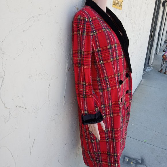 Vintage Black Velvet Trimmed Plaid Coat - Picture 5 of 10